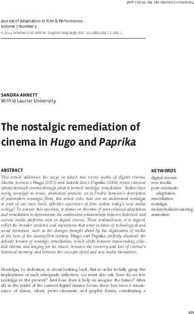 Pdf The Nostalgic Remediation Of Cinema In Hugo And Paprika Document Png Cinematic Black Bars Png