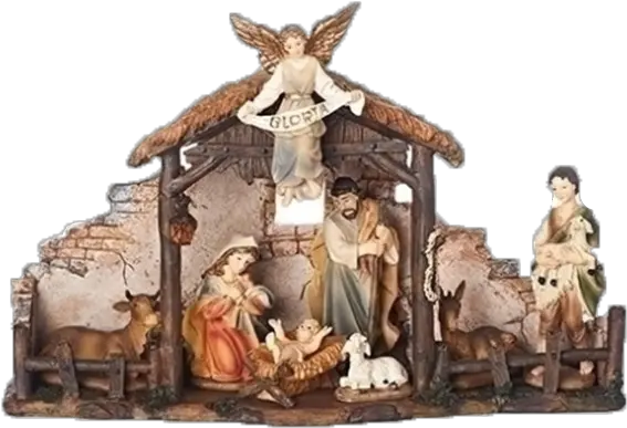 9pc Nativity Scene With Stable Ptl Shopping Network Child Carousel Png Nativity Scene Png