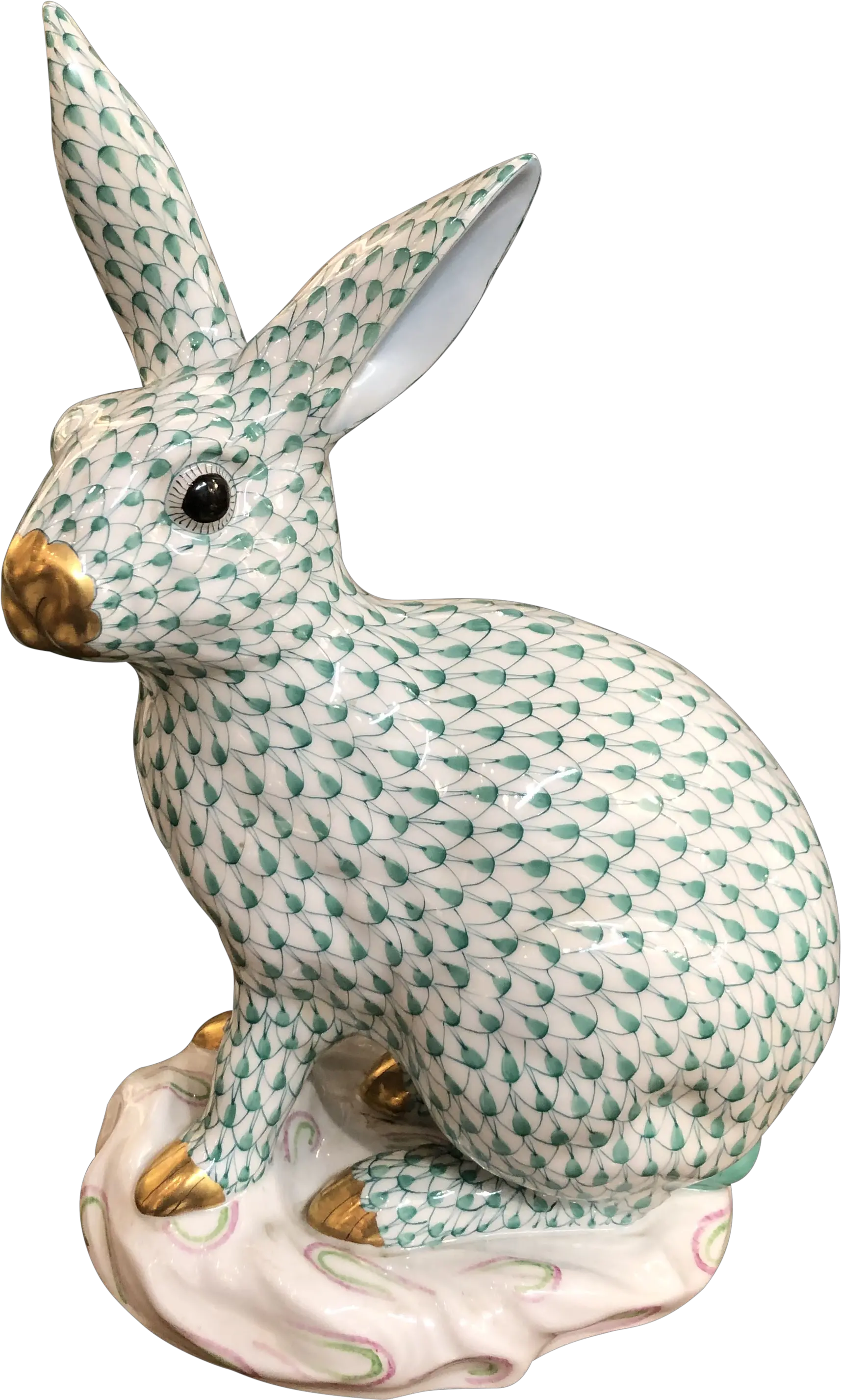 Herend Rabbit Large Green Fishnet Figurine Png Fishnet Pattern Png