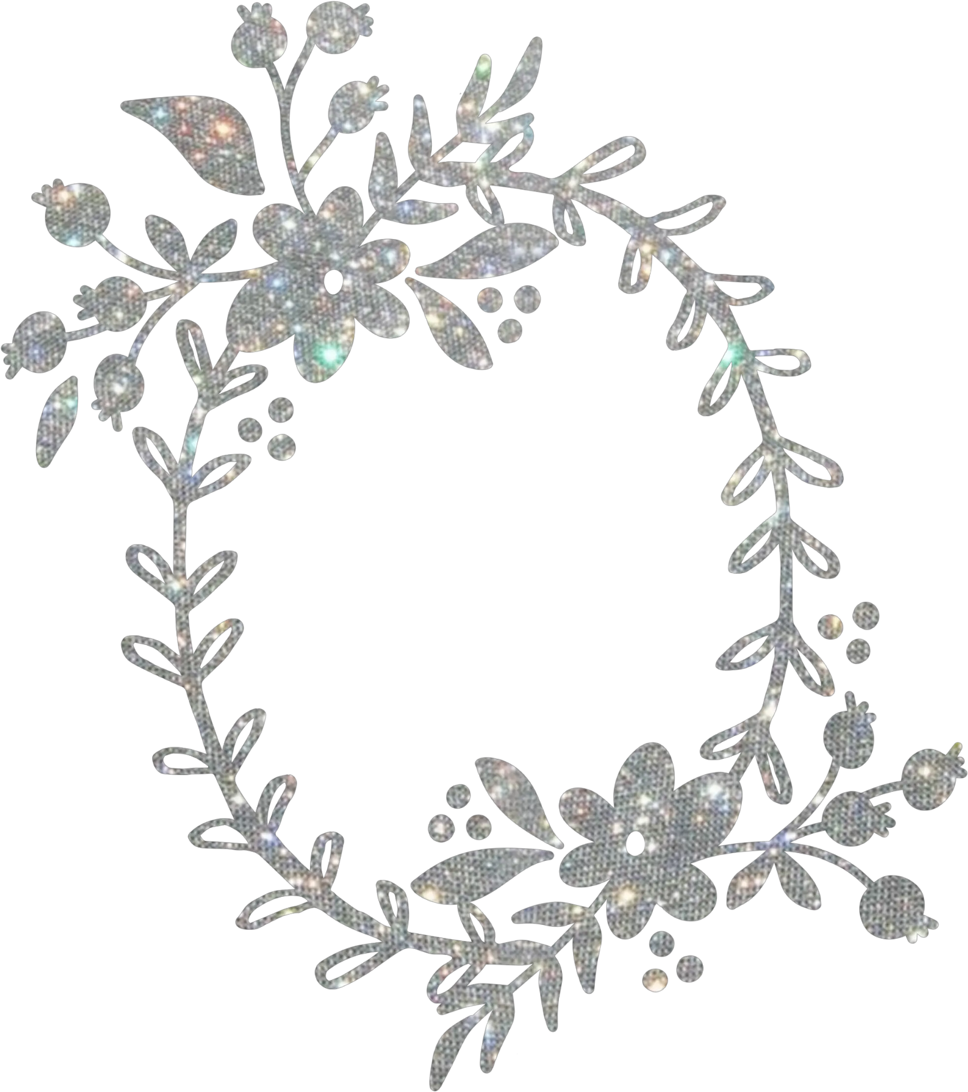 Wreath Floral Flowers Silver Glitter Laurel Leaves Spar Floral Design Png Laurel Leaves Png