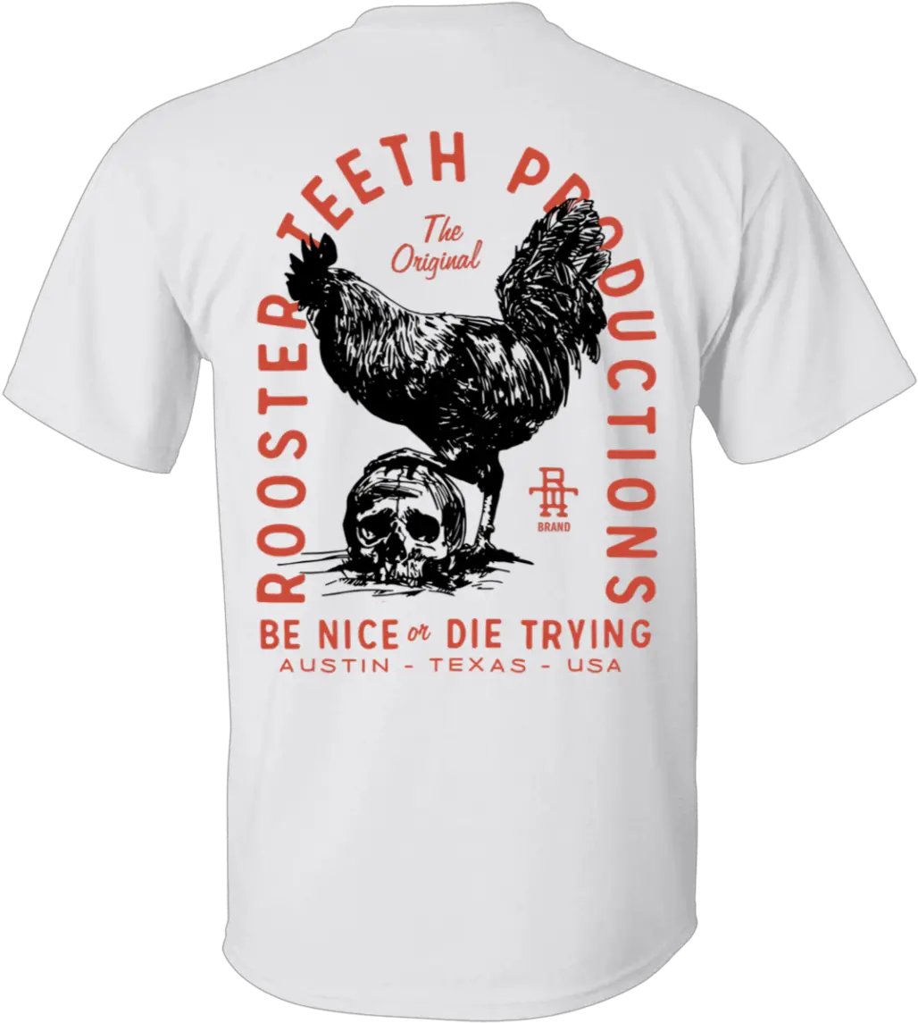 Rooster Teeth Front Back Be Nice Or Die Trying Shirt Unisex Png Rooster Teeth Logo