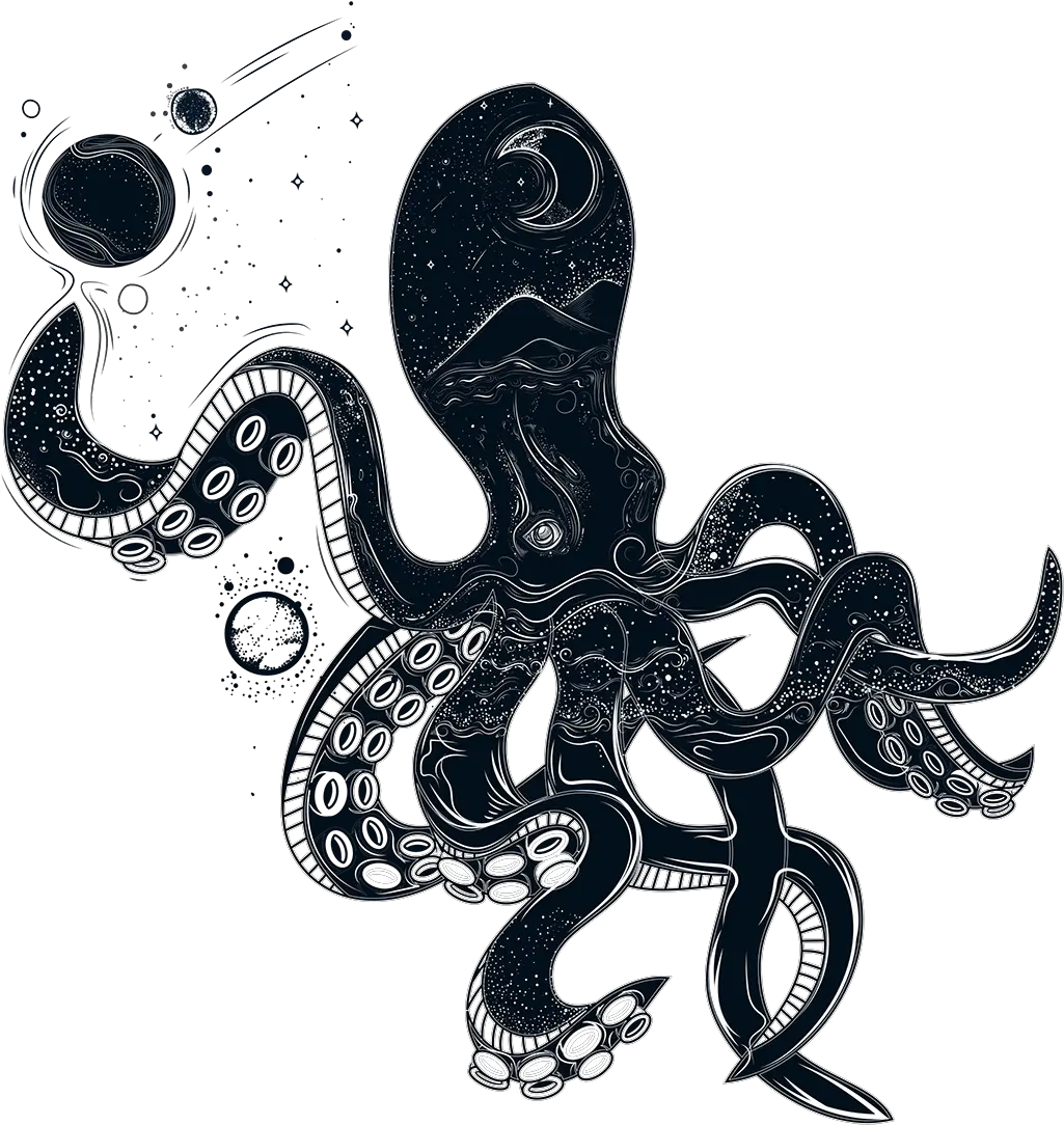 Black Octopus Pieuvre Geometrique Tatoo Png Octopus Png