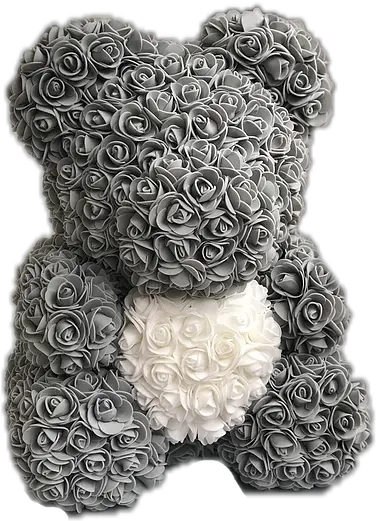 Flower Foam Bear Grey With White Heart Plt By M Carving Png White Heart Transparent