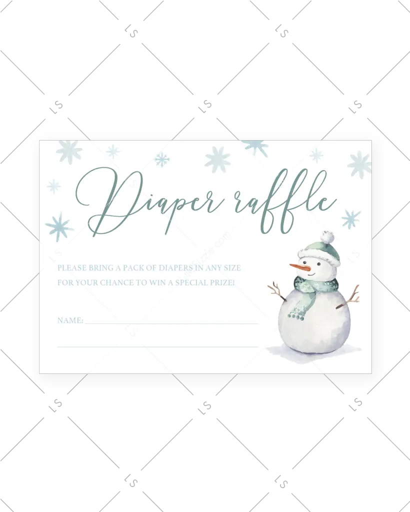 Printable Winter Baby Shower Diaper Raffle Ticket Png