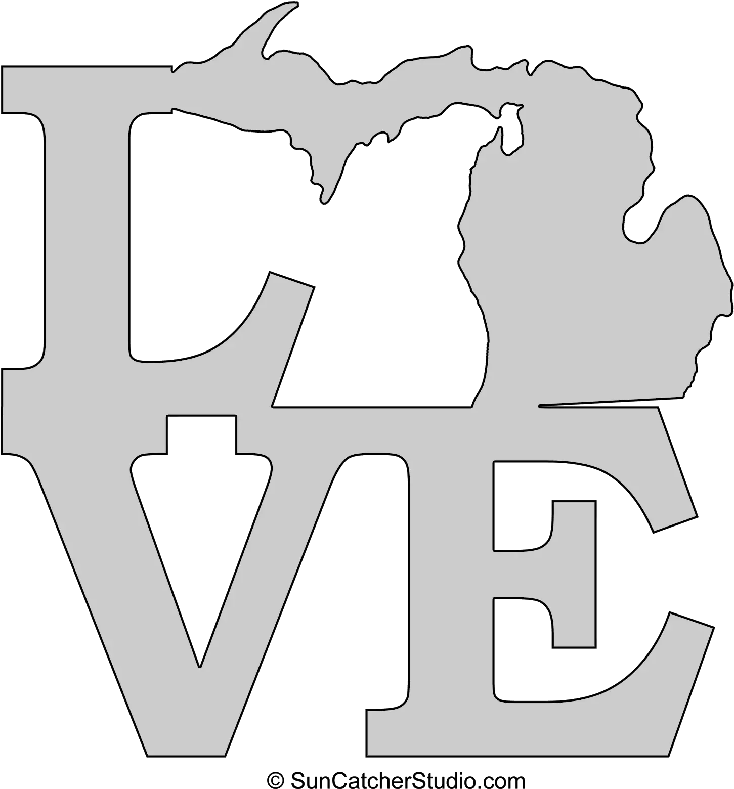 Michigan Love Map Outline Scroll Saw Line Art Png Michigan Outline Png