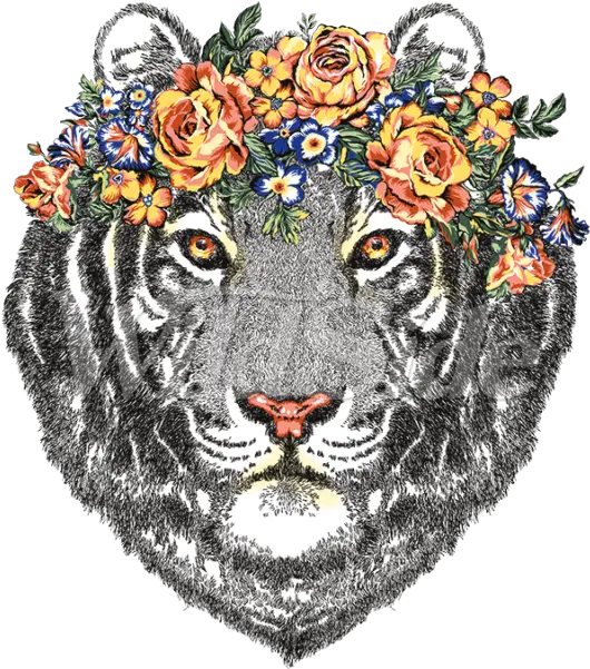 Tiger Head Png Tiger Head With Flowers Illustration Tiger Head With Flowers Head Png