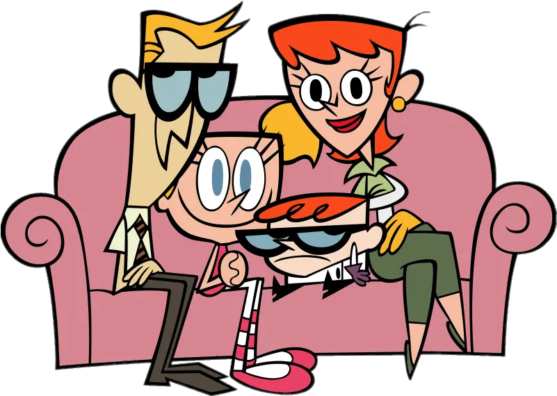 Dexter And Dee In Sofa With Parents Png