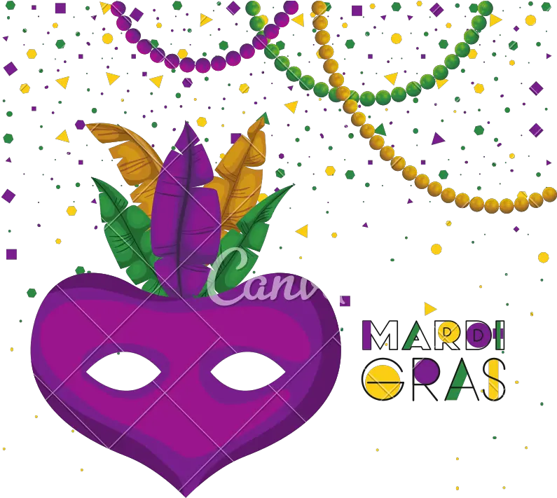 Mardi Gras Poster With Purple Carnival Mask Colorful Collane Carnival Png Confetti Background Transparent