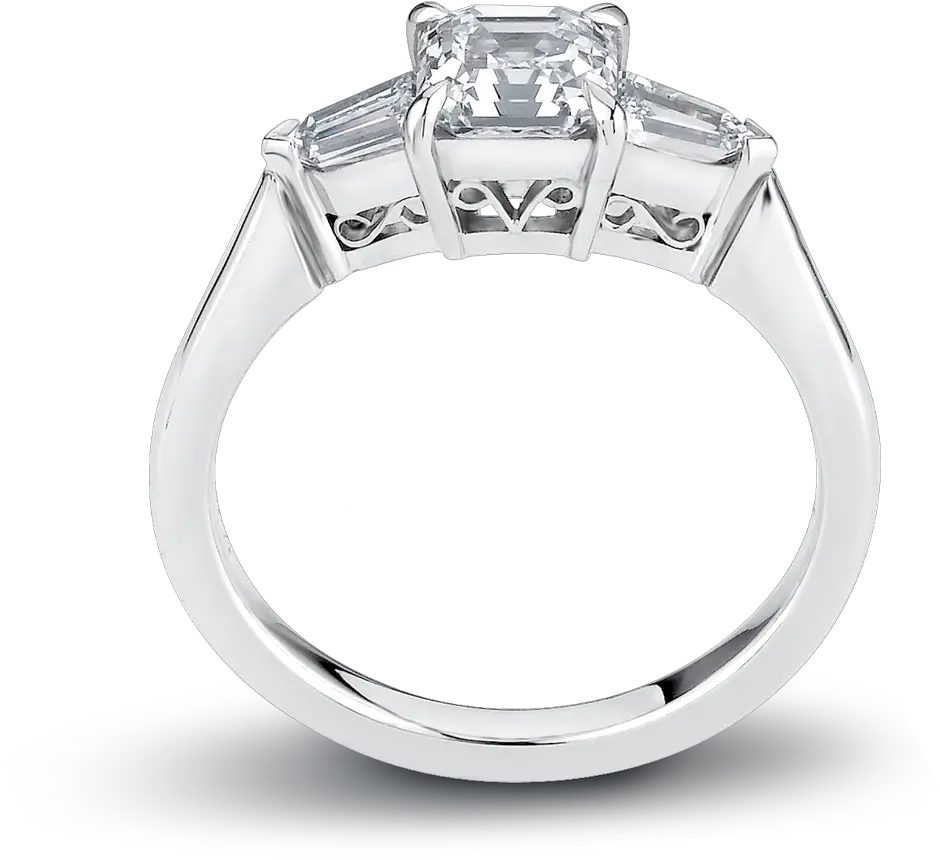 Asscher Trilogy With Bullet Side Stones And Filigree Solid Png Filigree Png