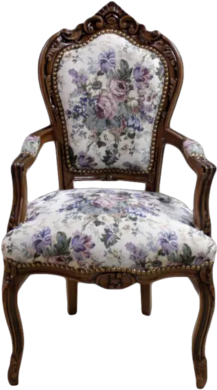 Dining Armchair Brown Frame Vintage Flowers Fabric Decor Clasic Chair Png Vintage Flowers Png