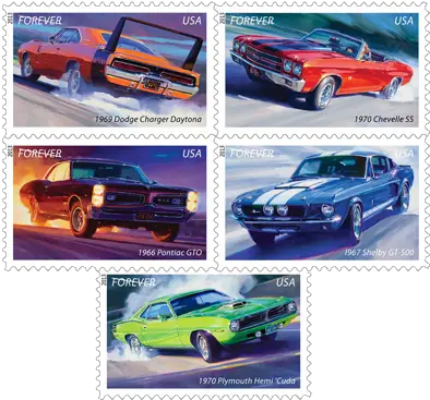 American Muscle Cars Forever Stamps Tom Fritz Art Muscle Car Stamps Png Muscle Car Png