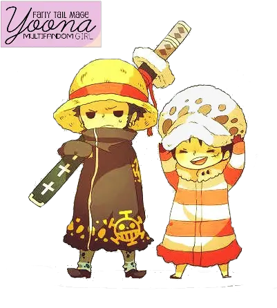 Law X Luffy Chibi Render By Yoonafandom One Piece Luffy Trafalgar Law Và Luffy Chibi Png Law Png