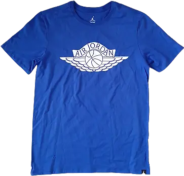 Nike Air Jordan Wings Logo Bluewhite Menu0027s T Shirt Size M Air Jordan Wings Shirt Blue Png Nike Battery Icon Iphone