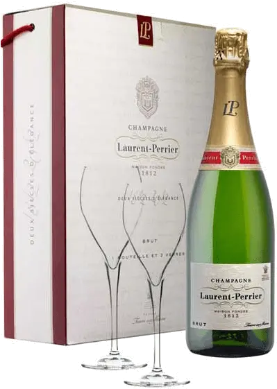 Champagne Laurent Perrier Brut In Gift Box With 2 Glasses Png Champagne Splash Png