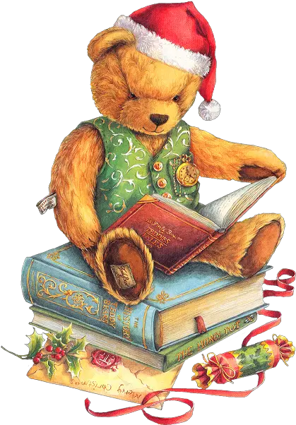 Christmas Teddy Bear With Santa Hat And Books Png Clipart Teddy Bear Christmas Png Santa Hat Clipart Png