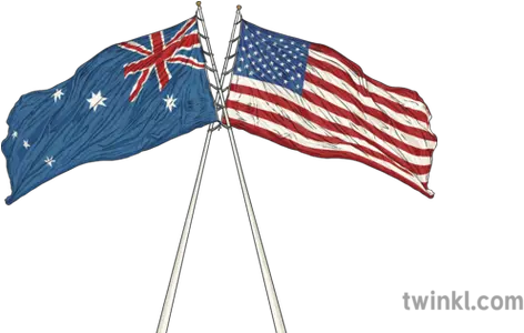 Australian And Us Flags Crossed Country Waving Full Mast Usa Australia Crossed Flags Png Usa Flag Transparent