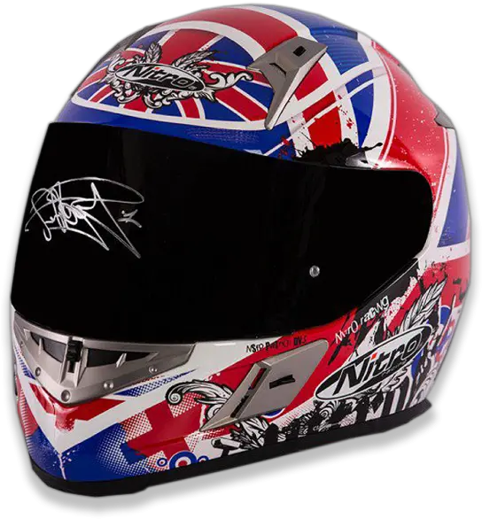 Carl Fogarty Signed Nitro Motorcycle Helmet With Dark Visor Casco Carl Fogarty Png Red Icon Motorcycle Helmet