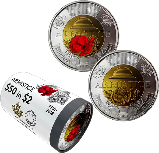 2 Coin Roll Armistice Of 1918 The Royal Canadian Mint Armistice Toonie Png Money Roll Png