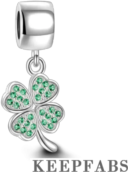 Green Four Leaf Clover Dangle Charm Silver Bracelet Png Four Leaf Clover Transparent