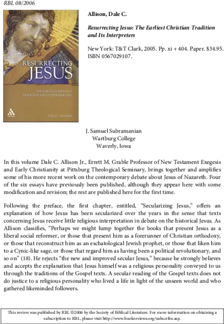 Pdf Review Of Dale Allison Resurrecting Jesus Drj Ss Document Png Joseph Of Arimathea Icon