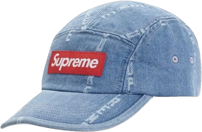 Supreme Logo Stripe Jacquard Denim Camp Cap Blue U2013 Grails Sf Supreme Logo Stripe Jacquard Denim Cap Png Supreme Logo Transparent