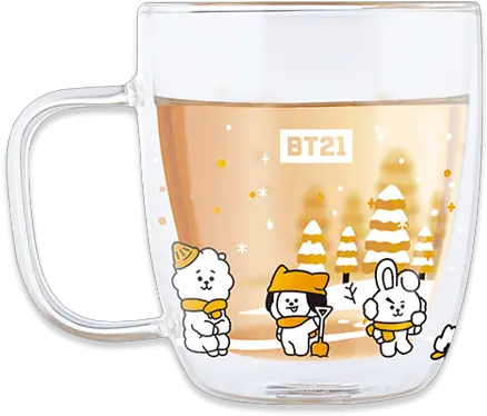 Line Friends X Bts Bt21 Taiwan Family Mart Limited 400ml Double Glass Mug Cup Beer Glass Png Bt21 Png
