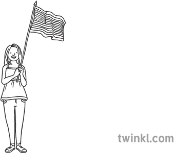 Girl Holding American Flag Day Usa Emergent Reader Ks1 Child Counting Black White Png Black And White American Flag Png