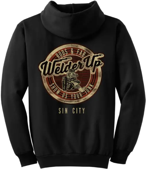 Welder Up Sin City Motor Black Hooded Long Sleeve Png Sin City Logo