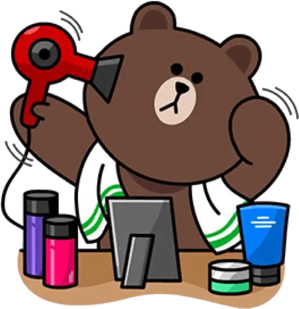 Brown Drying Fur With Hairdryer Line Cony Line Friends Brown Sticker Png Fur Png