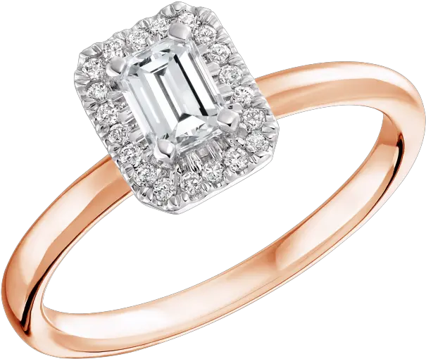 Halo Rose Gold Ring Rectangle Engagement Nireland Rose Gold Ring Diamond Rectangle Png Gold Rectangle Png