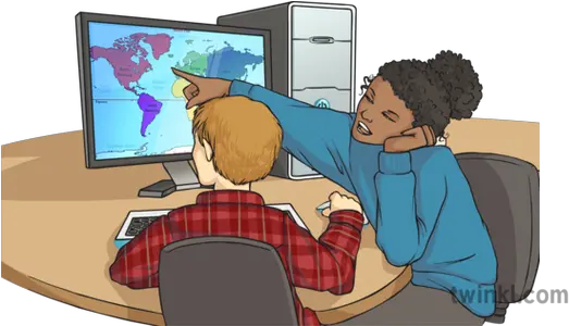 2 Children Discussing Whats Comfort Png Computer Screen Png