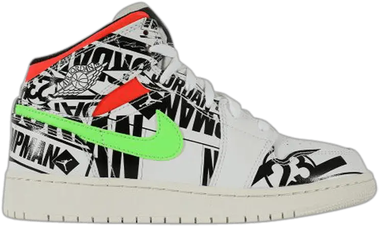 Air Jordan 1 Mid Gs All Over Logos Air Jordan 1 Mid Gs All Over Logos Png Air Jordan Logo Png