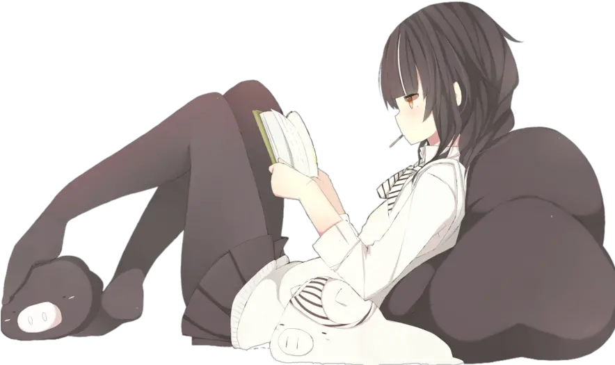 Anime Girl Sitting Anime Female Reading Book Png Anime Girl Sitting Png