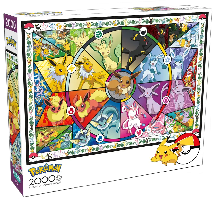 Pokemon Eevee Evolutions Stained Glass 2000 Piece Puzzle Gamestop Pokemon Eevee Evolution Puzzle Png Espeon Icon