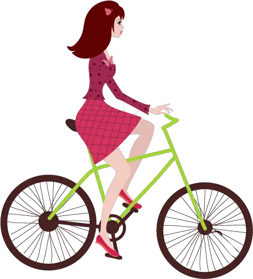 Download Cartoon Young Woman Riding A Woman Riding Bike Cartoon Png Bike Transparent