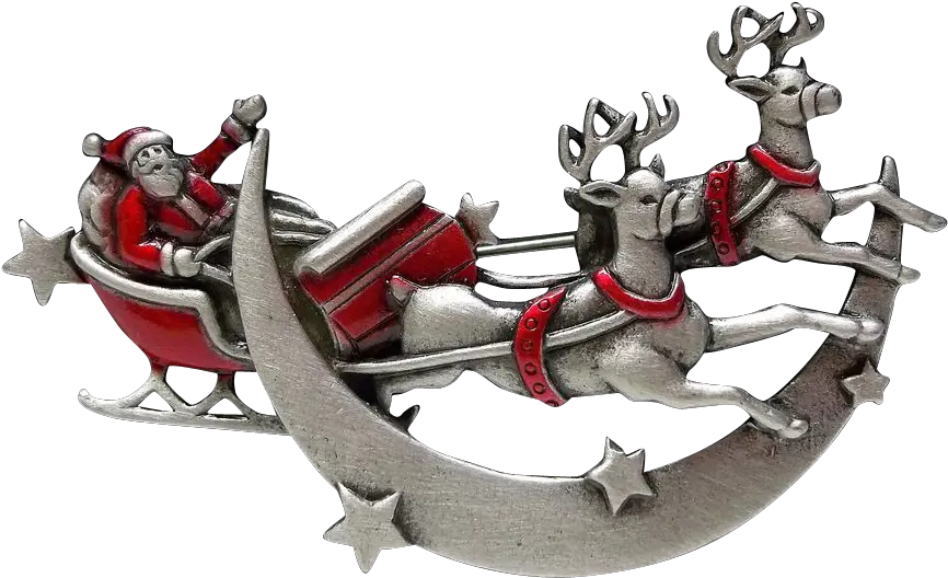 Download Hd Santa Sleigh Reindeer Jj Xmas Christmas Brooch Cartoon Png Santa Sleigh Transparent Background