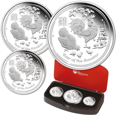 Year Of The Rooster 3 Coin Set Emkcom Year Of The Rooster Silver Coin Png Rooster Png