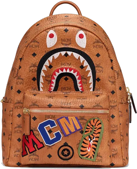 Mcm X Bape Shark Stark Backpack Visetos Cognac Bape Shark Png Bape Shark Png