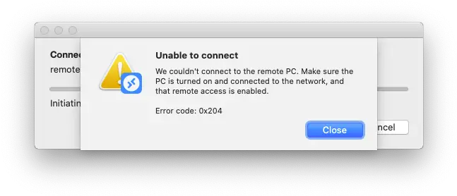 Error Code 0x204 Remote Desktop Mac How To Fix The Problem Dot Png Error Warning Icon