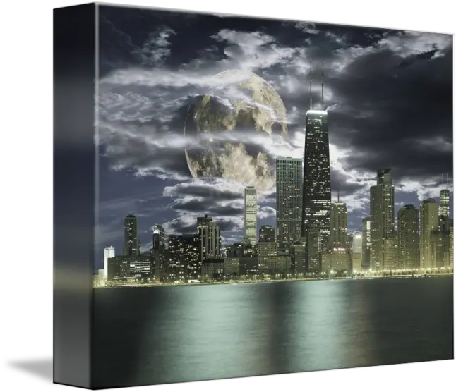 Chicago Skyline With Large Full Moon In Background By Morgan Howarth Skyscraper Png Full Moon Transparent Background