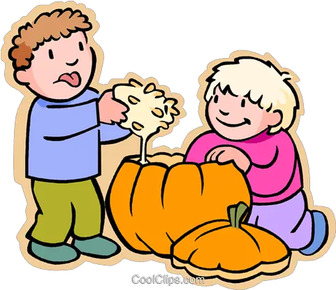 Boys Carving Halloween Pumpkin Royalty Free Vector Clip Art Carve Pumpkin Clip Art Png Pumpkin Vector Png