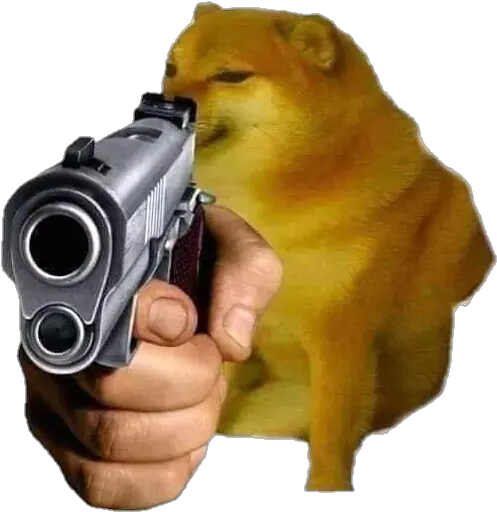 Cheems Doge Dog Pistol Pointing Meme Shitpost Nobackgro Hand Pointing Gun Png Pointing Gun Png