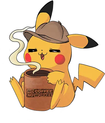 Pikachu Coffee Workee Greeting Card Pikachu Coffee Png Detective Pikachu Icon