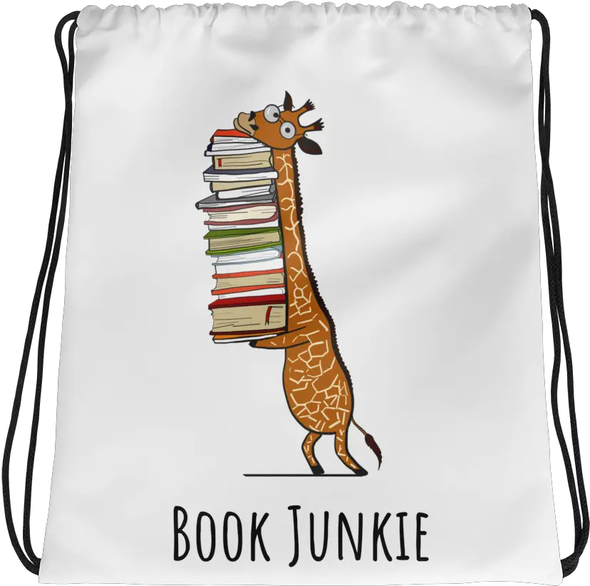 Book Junkie Bookish Drawstring Bag Gift Giraffe Holding Books Png Book Bag Png