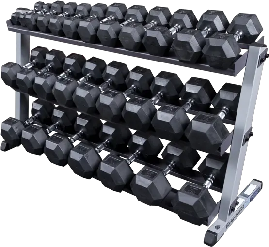 5 70lbs Rubber Hex Dumbbells W Rack Body Solid Dumbbell Png Dumbell Png