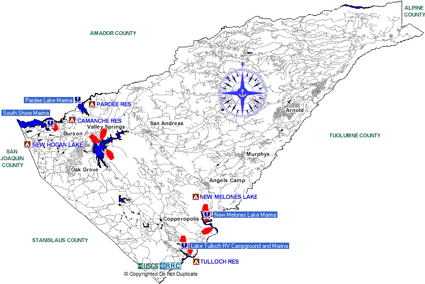 Northern Lakes And Rivers Calaveras County Calaveras County With Rivers And Lakes Png Calavera Icon