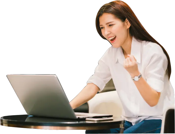 Download Hd Asian Business Women Using Notebook And Smiling Woman With Laptop Hd Png Happy Png