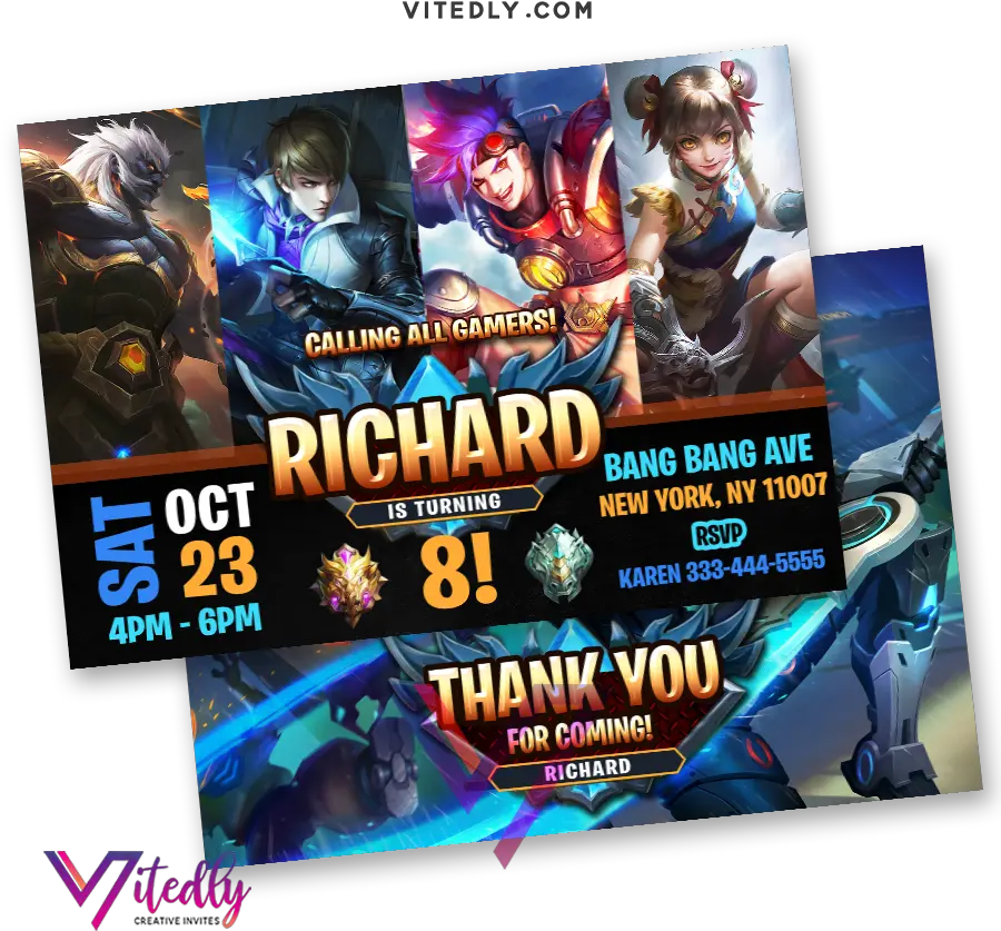 Mobile Legends Invitation With Free Thank You Card Mobile Legends Invitation Template Png League Of Legends Pentakill Icon