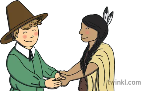 Squanto And Pilgrim The First Thanksgiving Theater Activity Holding Hands Png Pilgrim Hat Icon