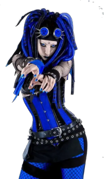 Wild Girl In Blue Outfit And Hair Png Official Psds Steampunk Neon Cosplay Woman Hair Png